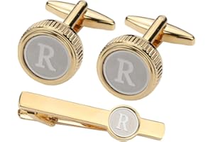 GWD Mens Cufflinks Tie clips set Set Shirt Classic Initials Alphabet A-Z Gift Box