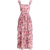 CXMNJ Women's Bohemian Summer Floral Printed Ruffle Pleated Halter Dress Beach Vacation Cute Pink Dresses