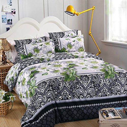 3D Mangogo Elegant Orchid Pattern 4pcs Bedding Duvet/Quilt Cover Set High-density 100% Cotton Queen Size White Gray