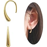 Pull Through Earrings Threader Hypoallergenic Sterling Silver Teardrop Drop Dangle Open Hoop Earrings for Women Trendy - Silver & Gold