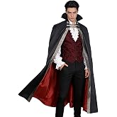 Joukavor Men's Vampire Cape with Stand Up Collar Gothic Medieval Cloak | Red Lining, Halloween, Vampire Lord Noble Wizard Devil Dracula King Cosplay, Victorian, LARP, Party, Masquerade Ball