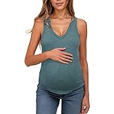 UNCLECAT Women's Maternity Tank Tops Summer V-Neck Sleeveless Pregnancy Clothes Casual Basic Shirt Green