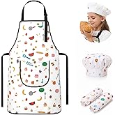 Toddler Chef Hat and Apron Set with Sleeves, Kids Aprons for Cooking, Baking, Painting, Adjustable Waterproof Smock Ages 5-14