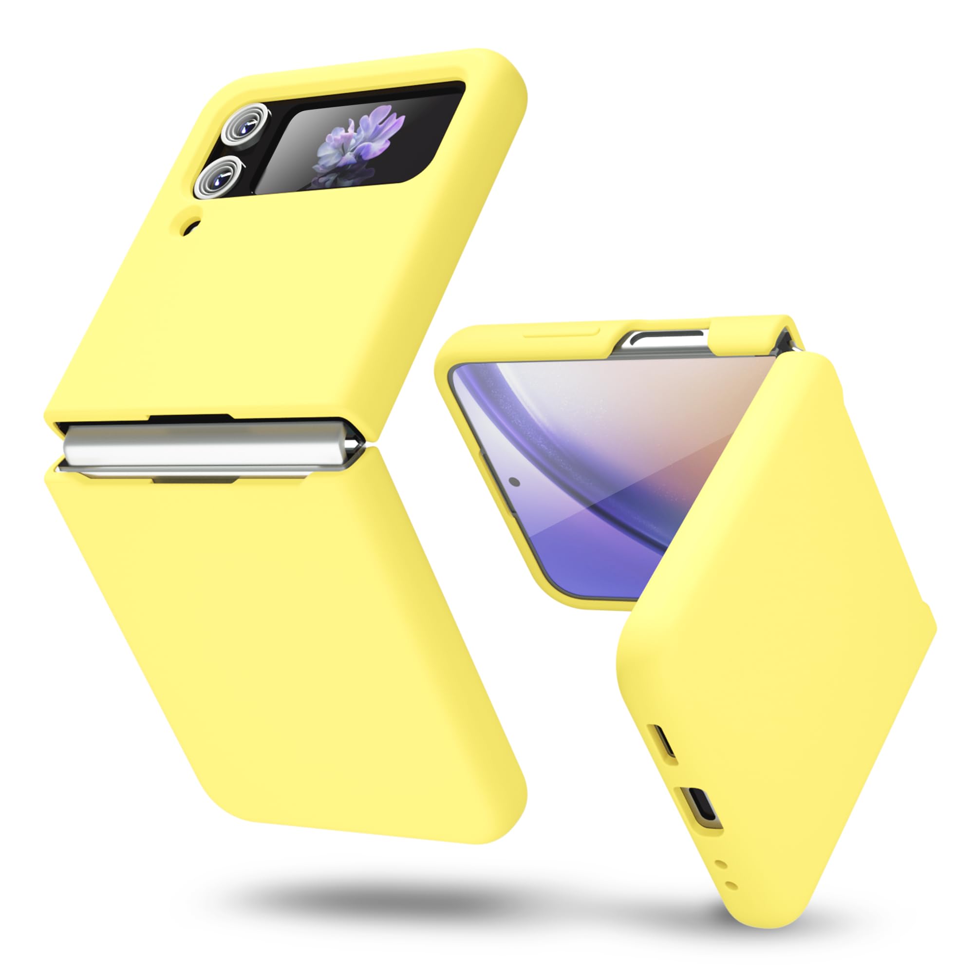 Photo 1 of oakxco for Samsung Galaxy Z Flip 4 Phone Case Liquid Silicone Grip, Cute Thin Slim Soft Rubber TPU Plain Smooth Gel Cover for Women Girl Aesthetic Design, Matte Solid Protective & Shockproof, Yellow
