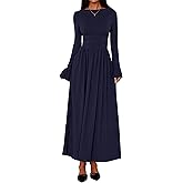 BTFBM Long Sleeve Maxi Dresses for Women 2025 Fall Casual Ruched Boat Neck Flowy Elegant Formal Wedding Guest Dress