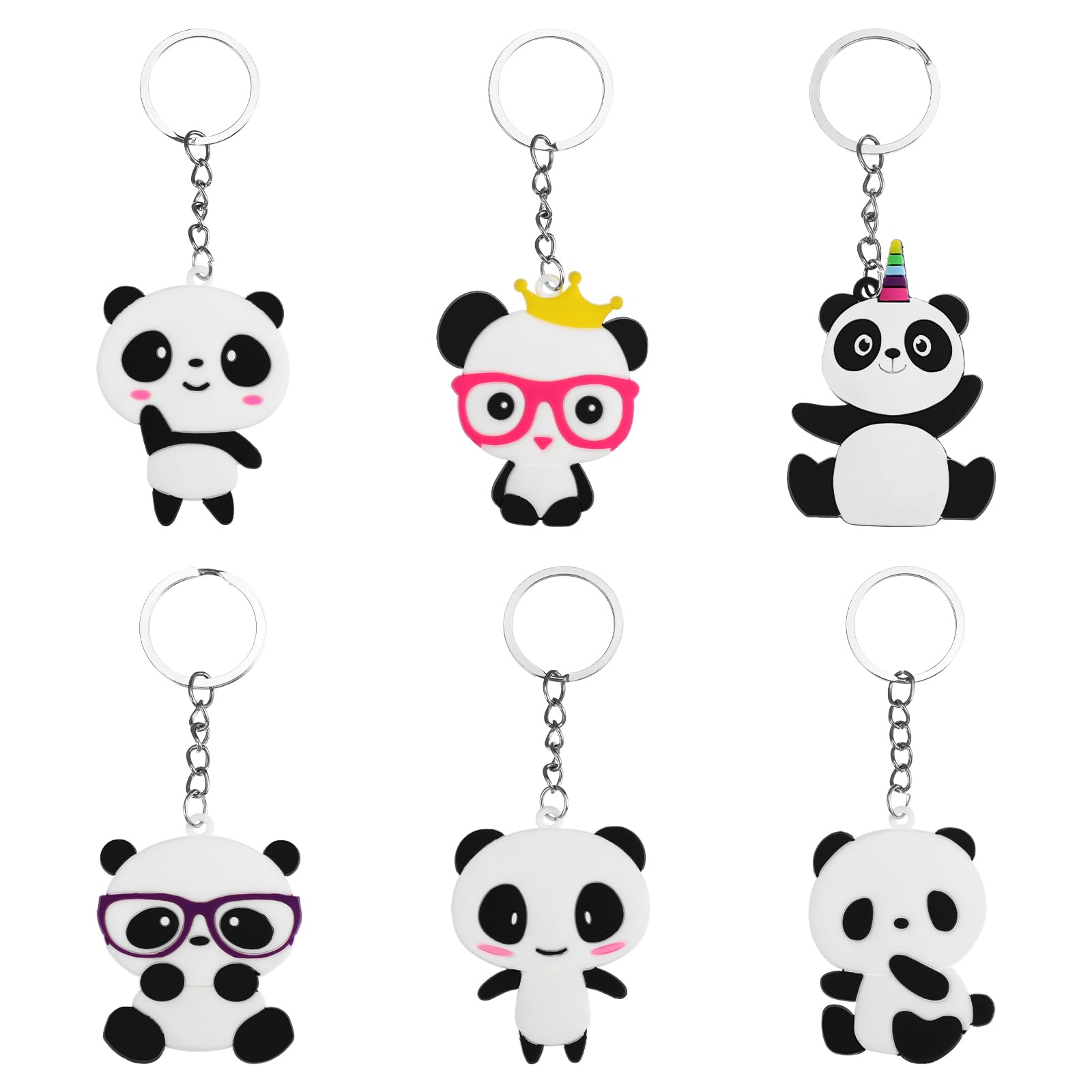 NUOBESTY 6pcs Panda Keychains Panda Shaped Key Rings Assorted Panda Figure PVC Keyring Pendants for Key Bag Ornament Party Favors