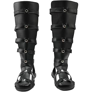Men Roman Gladiator-Style Sandal Boots Medieval High Calf Costume Sandals Renaissance Warrior Shoes for Halloween