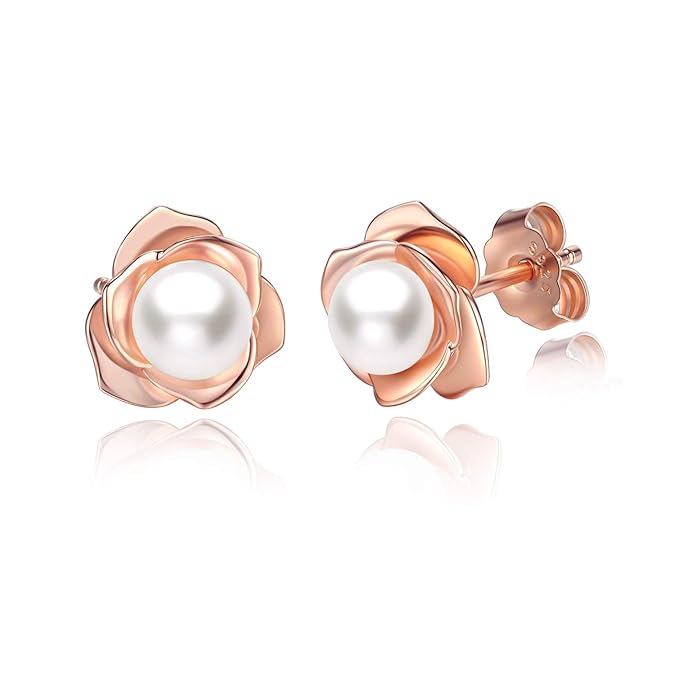 Damen-Ohrstecker, schwarze Rose, Sterling-Silber 925