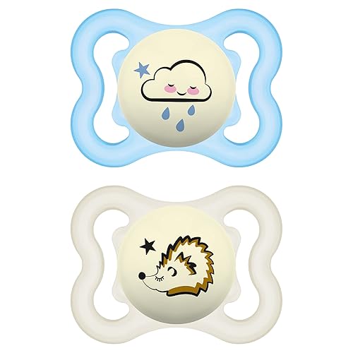 MAM Supreme Night Baby Pacifier, for Sensitive Skin, Patented Nipple, 2 Pack, 0-6 Months, Boy