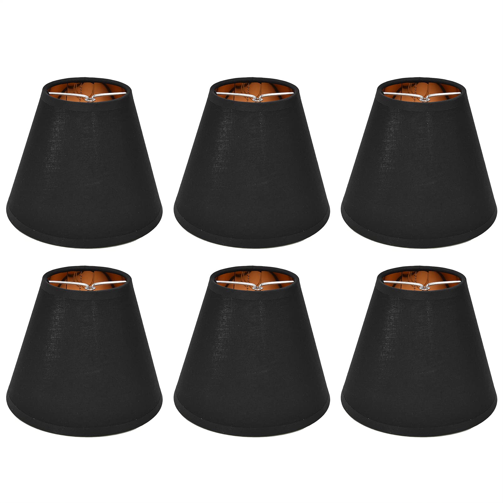 Teror Lampshade,6PCS Fabric Lamp Shade Cloth Clip On Lampshade for E14 Table Chandelier Floor Light Wall Lamp Bedroom Decor, Black| Gold