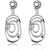 QLYOVWE Bohemian Silver Earrings for Women Vintage Swirl Spiral Dangle Earrings Geometric Punk Maze Earrings Boho Ethnic Sculpted Earrings Jewelry Gifts