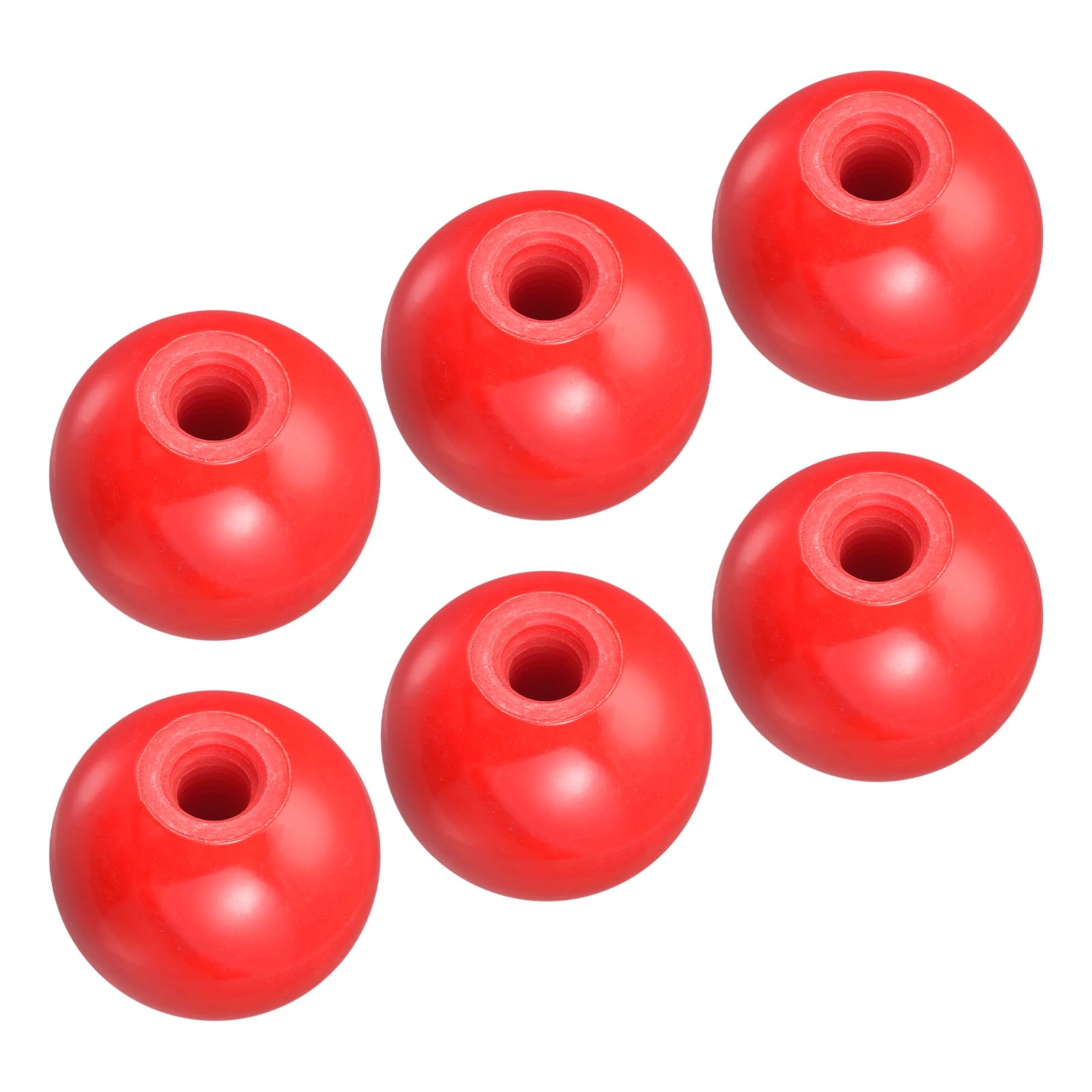 METALLIXITY Threaded Ball Knobs (30mm/1.18") 6Pcs, Plastic Round Operation Ball Handles with M8 Female Thread - for Machine Handle Tool Replacement, Red
