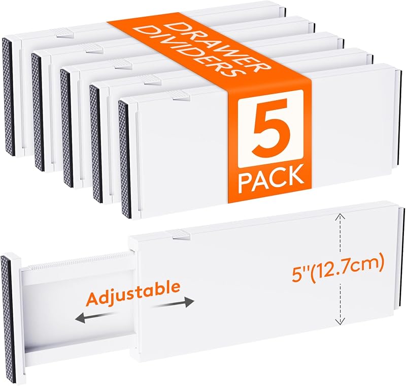 Lifewit 5 Pack Adjustable Drawer Dividers 34-56 cm White