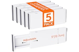 Lifewit 5 Pack 5" High Drawer Divider, 13.5-22" Expandable Deep Drawer Dividers for Clothes, Adjustable Dresser Drawer Organizers, Clothing Drawer Separators for Dresser, Kitchen, Bedroom, White