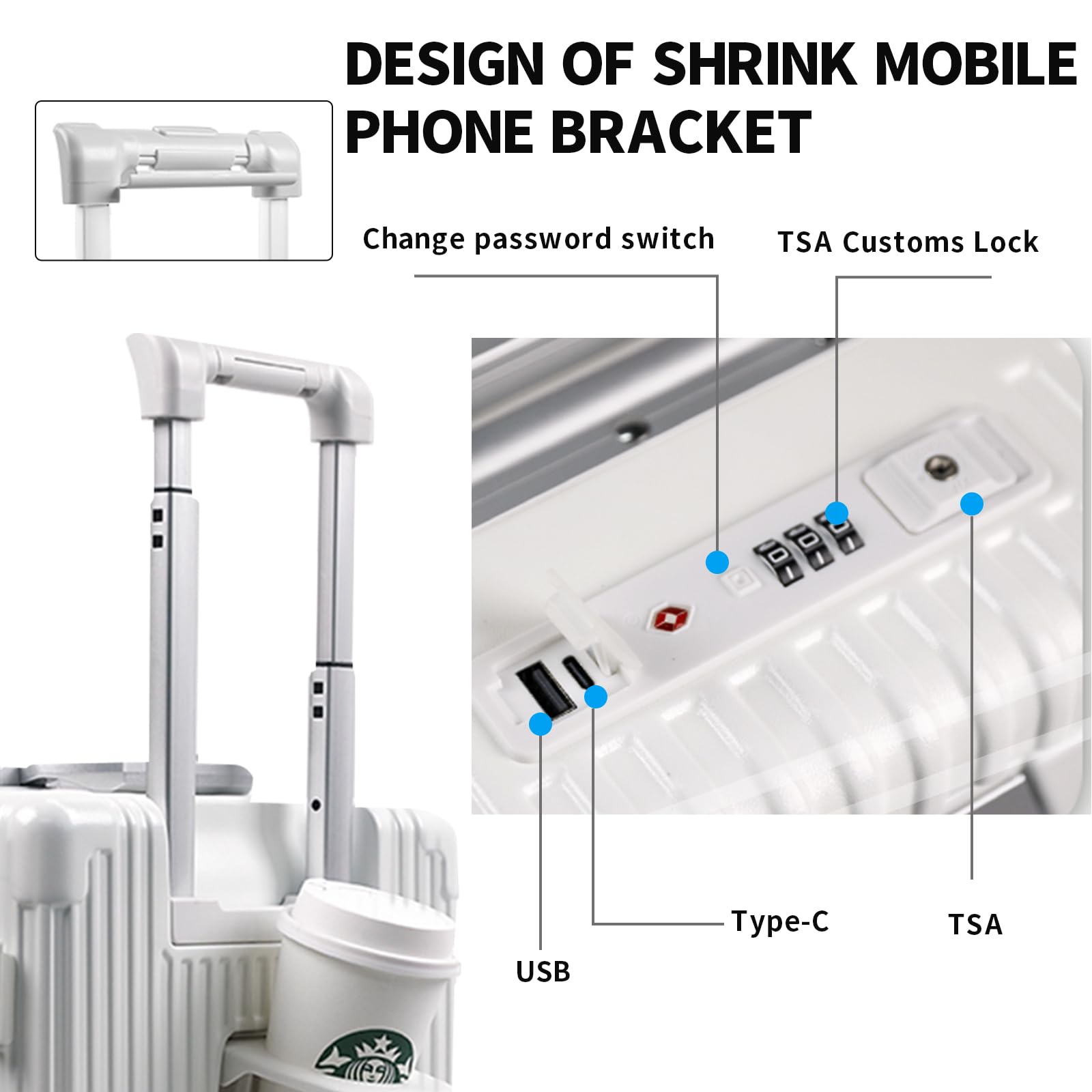 DwanNuts Carry On Luggage with Cup Holder and Usb Port, Aluminum Frame, Front Compartment, TSA Lock, 22x14x9 Airline Approved Hardside Suitcase with Spinner Wheels(White, 20-lnch)