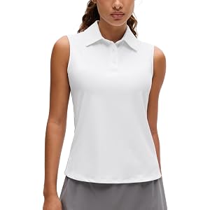 CRZ YOGA Sleeveless Golf Polo Shirts UPF 50+ | Tennis, Soft and Sun Protection, Slim Fit, Hip Length, Button Placket, Side Sl