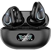 Open Ear Bone Conduction Headphones Bluetooth 5.3 Wireless Clip On Earbuds with Digital Display Charging Case 60 Hours Playtime IPX7 Waterproof Sports Earphones for Running, Walking, Workout(Black)