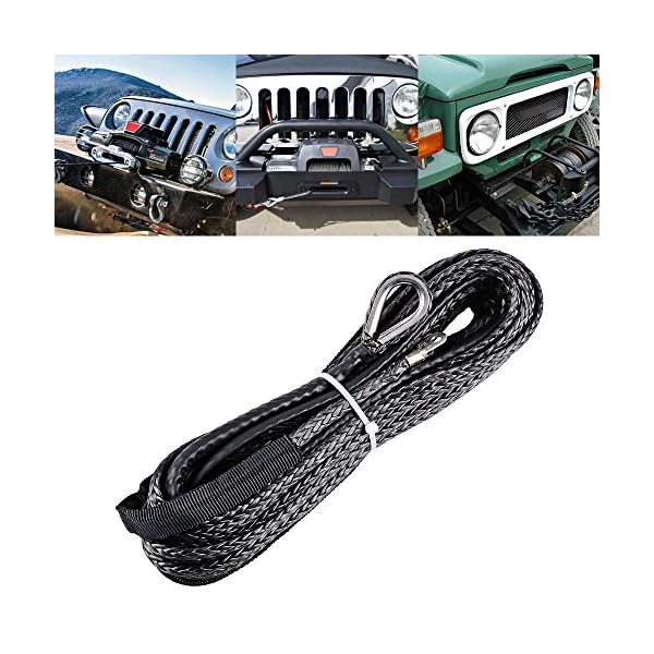14-Inch-x-50-BLACK-Synthetic-Winch-Line-Cable-Rope-6400LBs-Sheath-Thimble-Recovery-Replacement-ATV-UTV-Truck-Boat