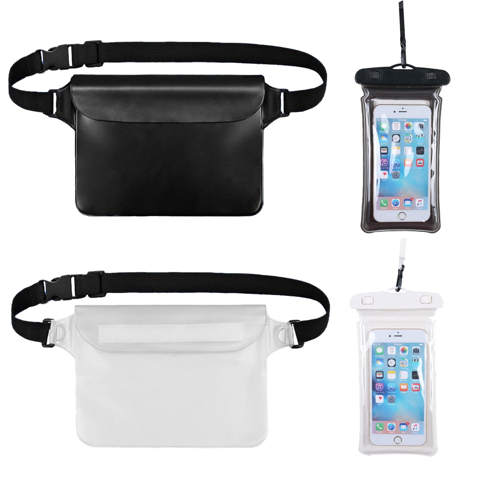 DKDDSSS 4 Pack Dry Bags - Waterproof Waist Pouch with Phone Case & Bum Bag