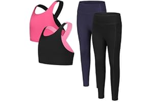 Ymzia Girls Yoga Leggings Girls Athletic Leggings Training Bras Set Kids Gym Crop Tank Top Activewear set for 5-13Years