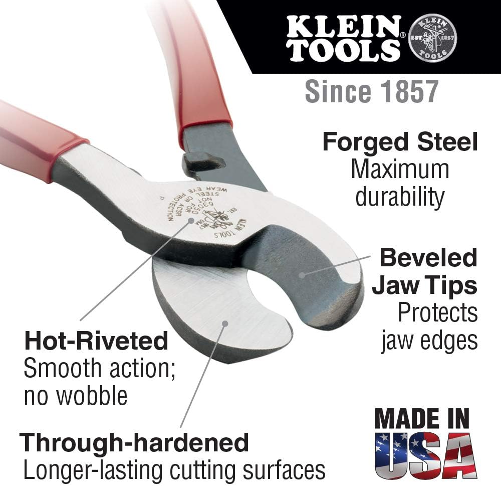 Klein Tools 63050 Cable Cutters, Heavy Duty High Leverage Cutters for Aluminum, Copper, Communications Cable - Wire Cutters - 