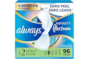 Always Infinity Feminine Pads for Women, Flexfoam Pads with Wings, Size 2, Heavy Absorbency, Unscented, 96 Count (3 Packs of 32)