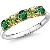 Gem Stone King 925 Silver and 10K Yellow Gold Green Nano Emerald and Green Peridot Wedding-Bands Ring For Women | 1.50 Cttw | Round 4MM | Gemstone May Birthstone