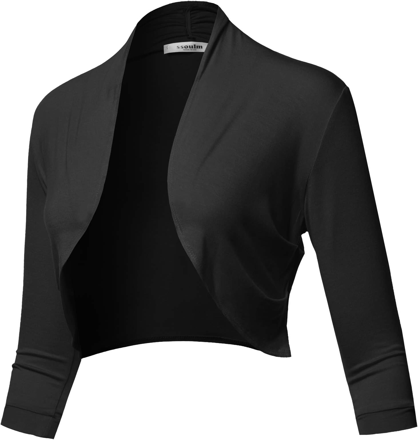 SSOULM Women's 3/4 Sleeve Open Front Bolero Shrug Cardigan with Plus Size