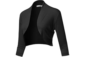 SSOULM Women's 3/4 Sleeve Open Front Bolero Shrug Cardigan with Plus Size