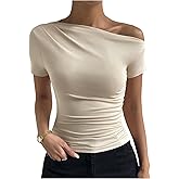 SOLY HUX Women's Off The Shoulder Ruched Tops Summer Short Sleeve Fitted Going Out T Shirts