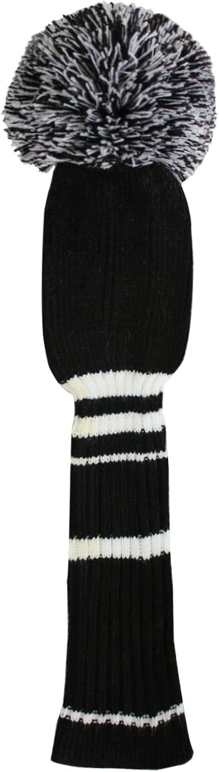 Scott Edward Black Color White Stripes Golf Pom Pom Head Covers Set of 3 for Wood Clubs, Rotating Number Tags : Sports & Outdoors