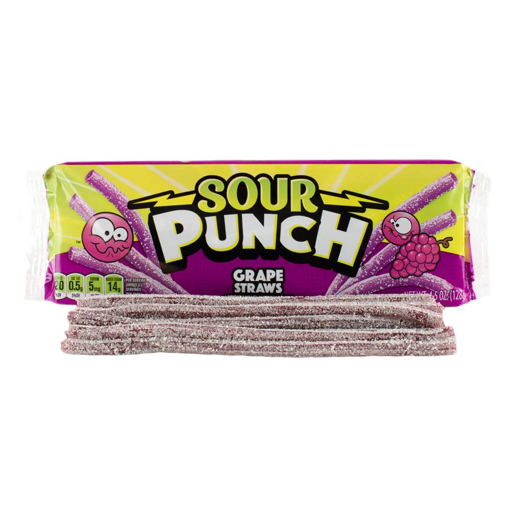 Sour Punch Straws, Sweet & Sour Grape Fruit Flavor, Chewy Candy, 4.5oz