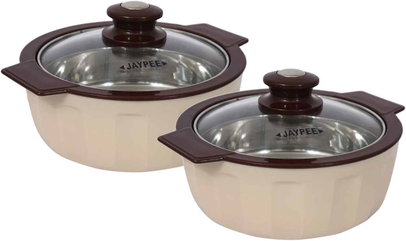 Jaypee Plus Glamerole Inner Stainless Steel Casserole Twin Set | Easy to Carry | Serving |BPA Free 800ml S.Coffe
