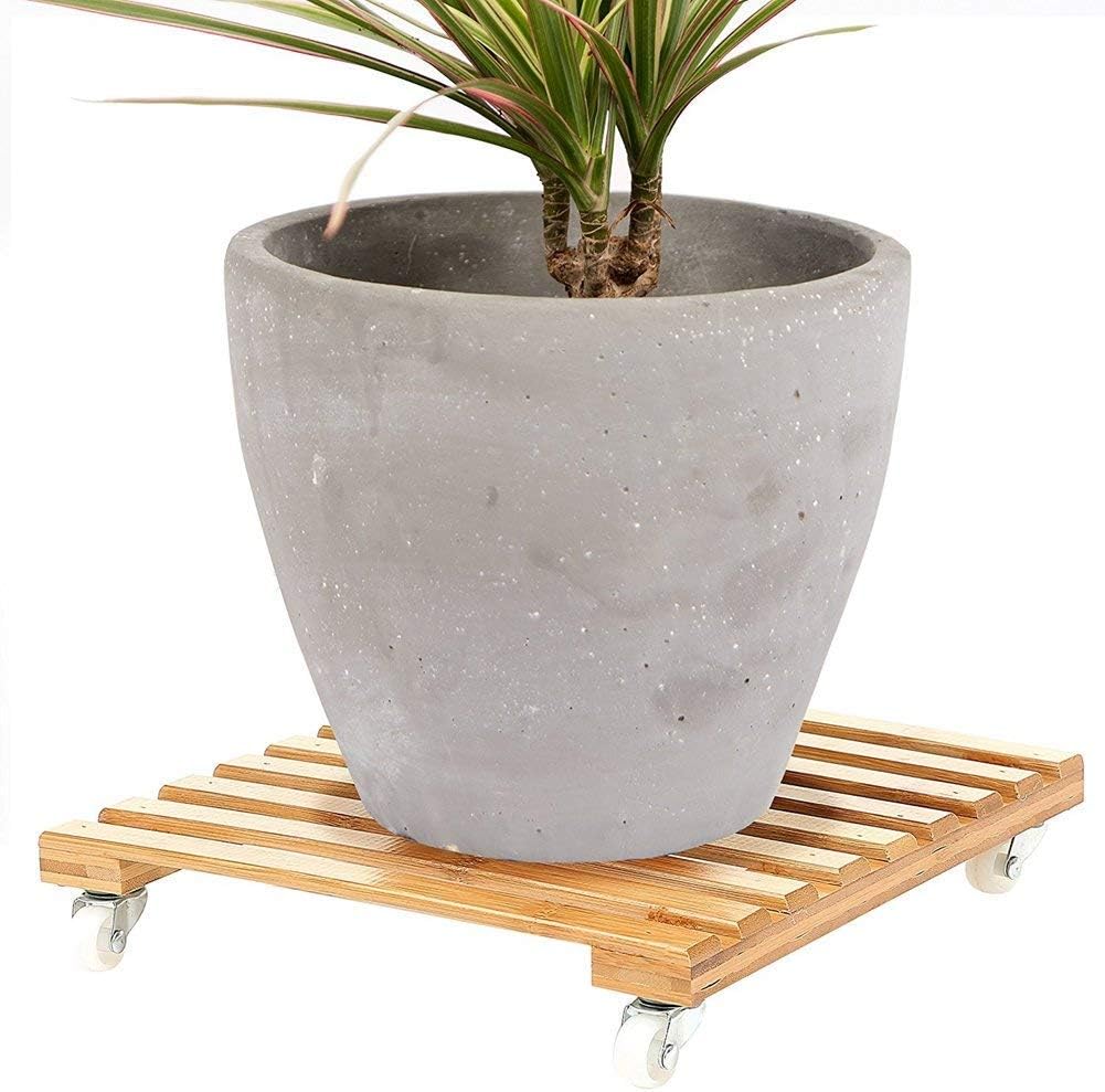Gentlecarin Wooden Plant Pot Wheels, Square Plant Pot Caddy, Plant Rack with Wheels,Plant Pot Trolley/Plant Pot Dolly for Indoor, Outdoor, Home, and Garden