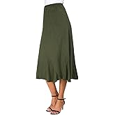 EXCHIC Women's Elegant Ankle Length Ruffle Hem Elastic Waist Suede Midi Skirt
