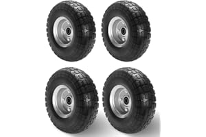 4.10/3.50-4 Solid Rubber Tire Wheels, 10 Inch Tire and Wheel Flat Free, for Garden Carts/Dolly/Trolley/Dump Cart/Hand Truck/W