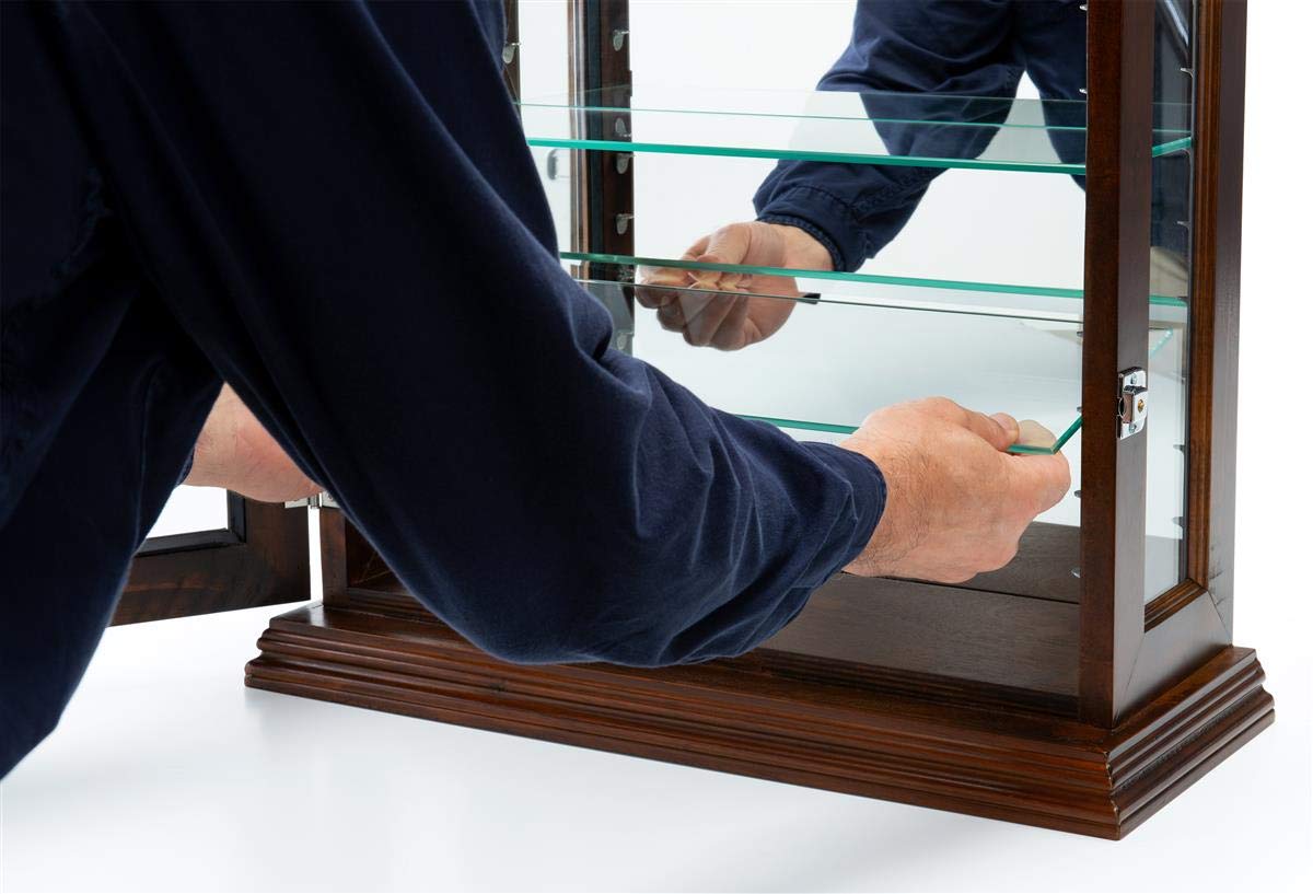 Displays2go Wooden Wall Curio Cabinet Countertop Dark Cherry