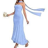 URYIAO Women's Summer Wedding Guest Maxi Dresses Tube Floral Strapless Bodycon Ruffle Formal Party Dress