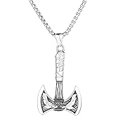 KCDKKE Nordic Viking Axe Necklace, Nordic Mythical Odin Double Headed Axe Crow Pendant, Men's Stainless Steel Pendant
