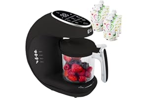 EVLA'S Baby Food Maker, Steamer, Blender, Baby Food Processor for Healthy Homemade Baby Food in Minutes, Touch Screen with 6 Reusable Food Pouches, Baby Registry Essential, Dark Grey