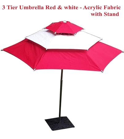 Patio Umbrella (6 Part Hex Round Umbrella 3 Tire - Red & White)