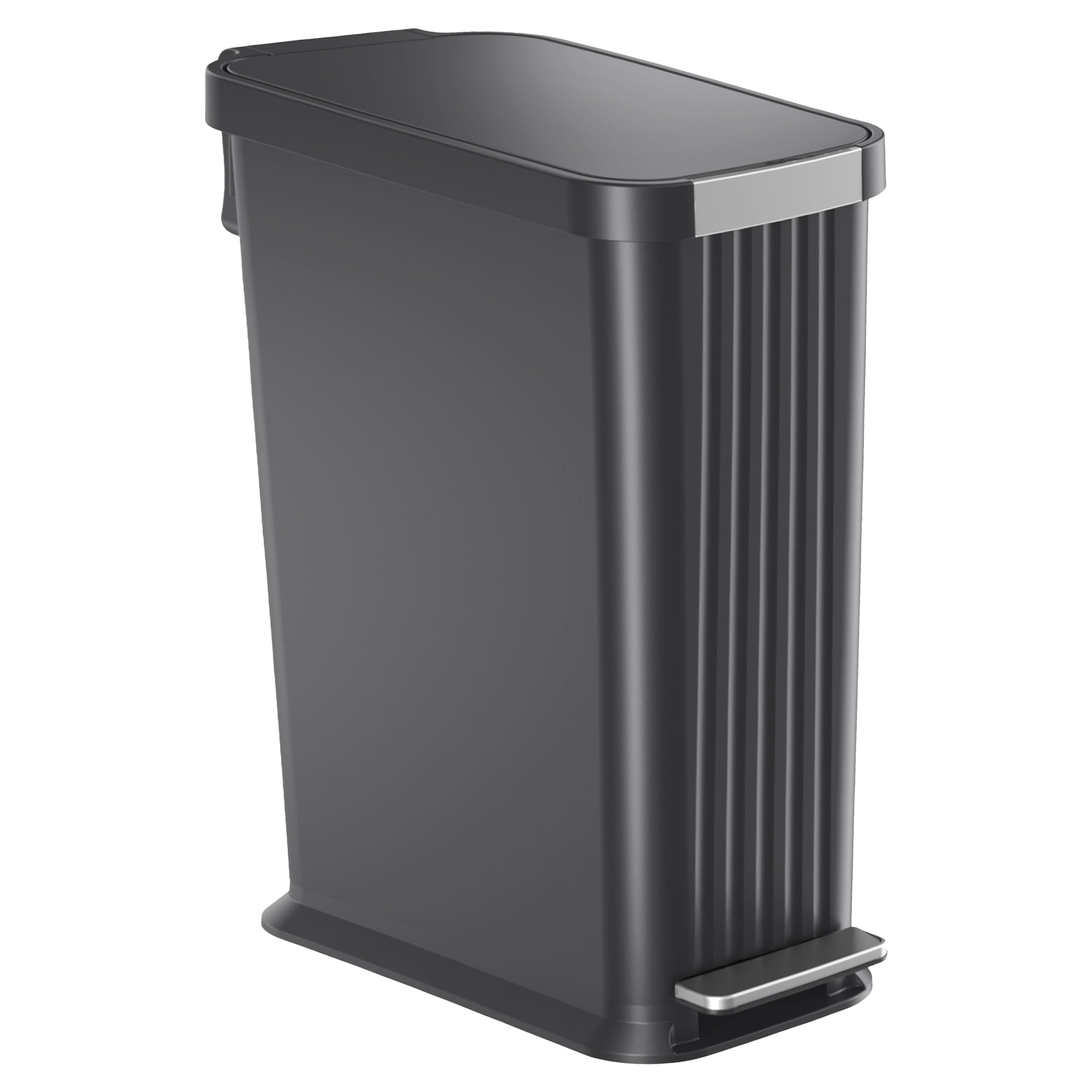 iTouchless SoftStep 50 L / 13.2 Gallon Slim Step Pedal Kitchen Trash Can with Odor Filter, Indoor Recycling Bin, Durable Dent-Proof, Stainless Steel Trim Garbage Bin with Lid, Home Office Gray Plastic Image