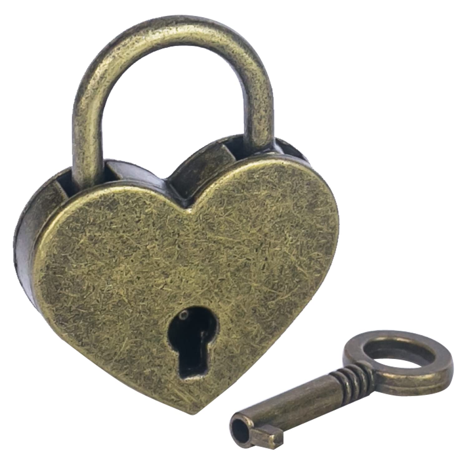 HMF Vintage Decorative Padlock with Key in Heart Shape | 3.9 x 3 x 0.7 cm | Bronze