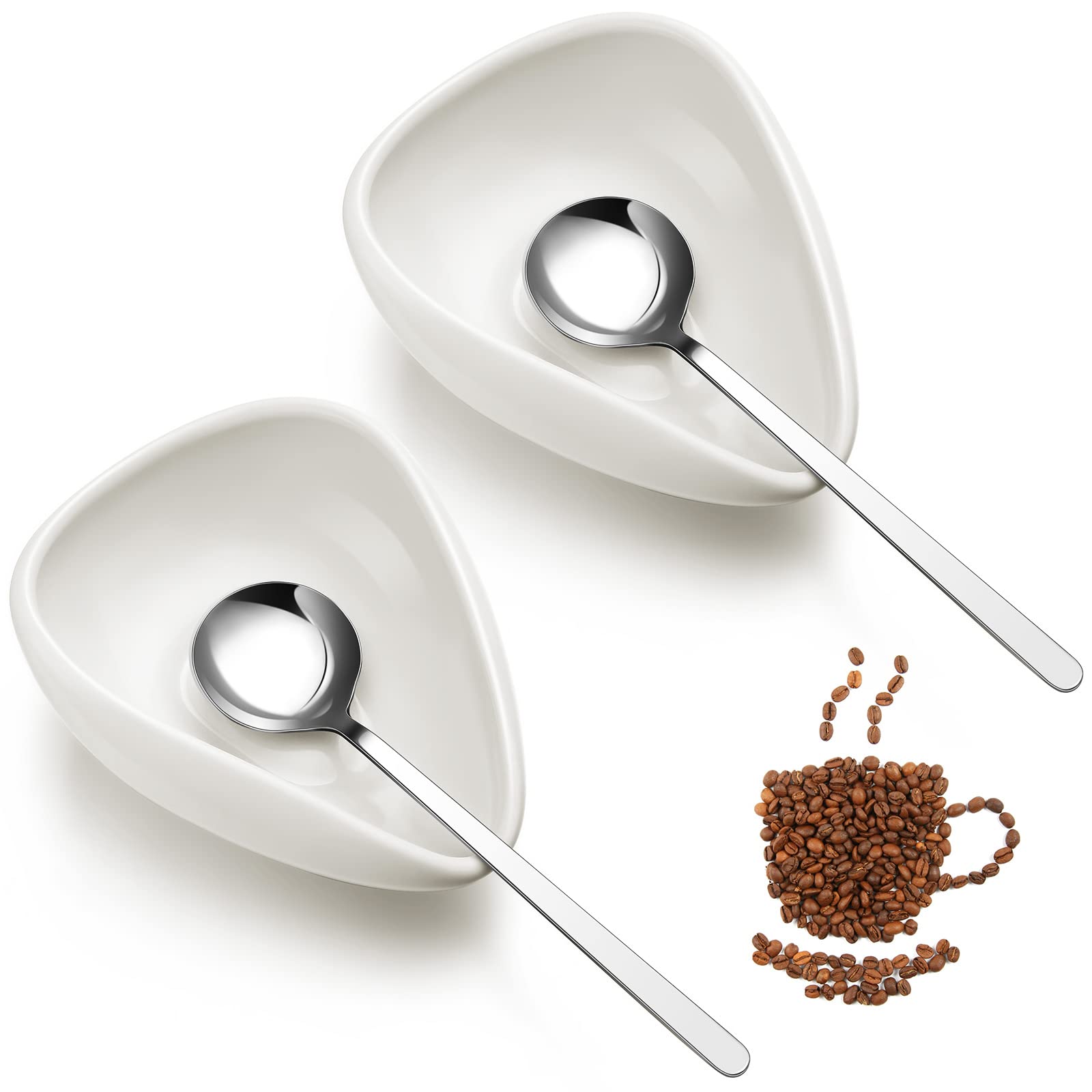 Photo 1 of 4 Pieces Coffee Spoon Rest and Spoon Small Teaspoon Holder Ceramic Coffee Stirrers Rest for Bar Kitchen Accessories nice Present