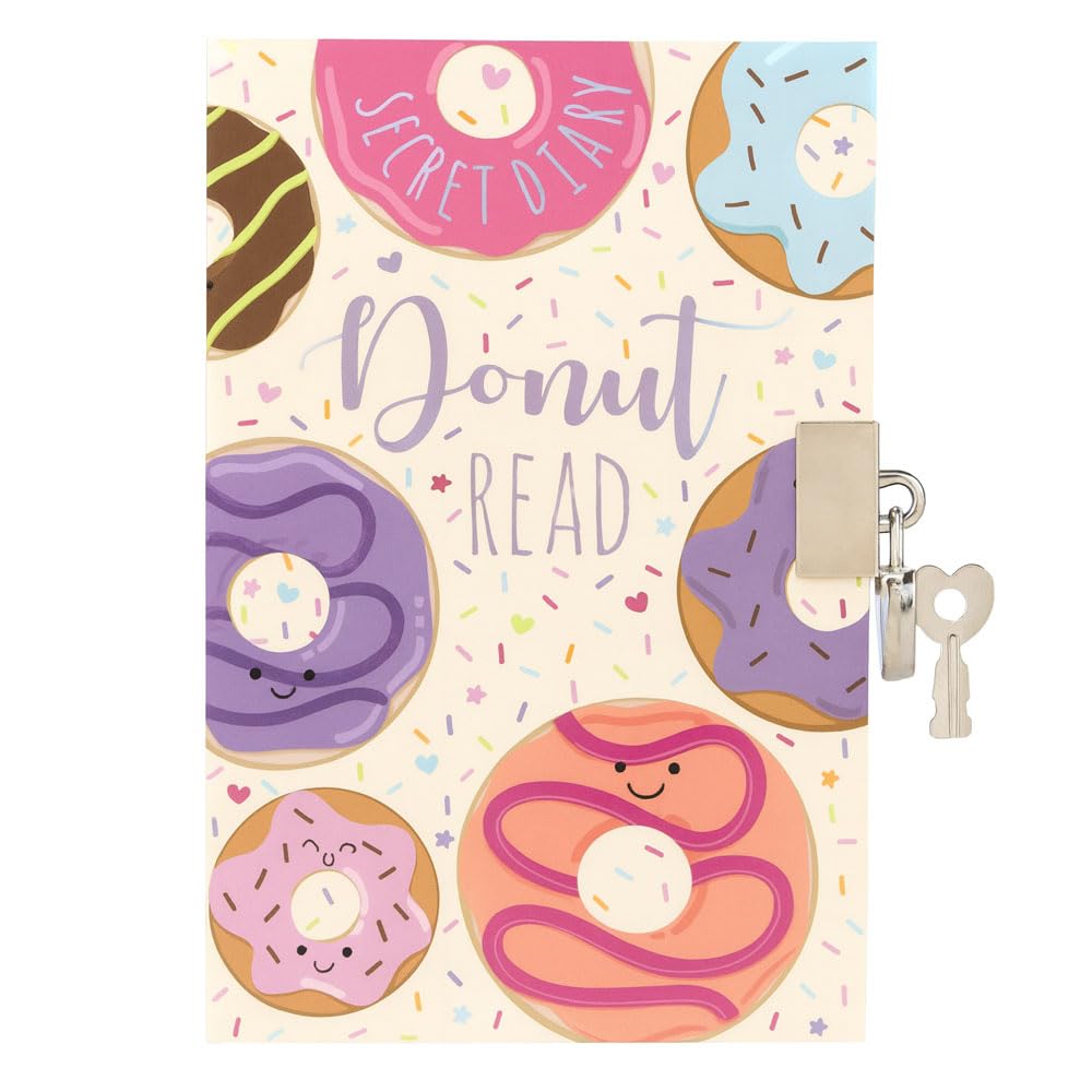 Sixstore A6 Undated Girls Top Secret Diary with Ribbon Divider, Lock and Key, 15 x 11cm, Donut