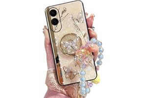 SOHAPEA for Samsung Galaxy S25 Edge Case with Kickstand,Galaxy S25 Edge Phone Case Girly Bling Diamond Butterfly Design,Luxury Sparkle Pearl Back Soft TPU Bumper with Bead Strap for Women Girls Pink
