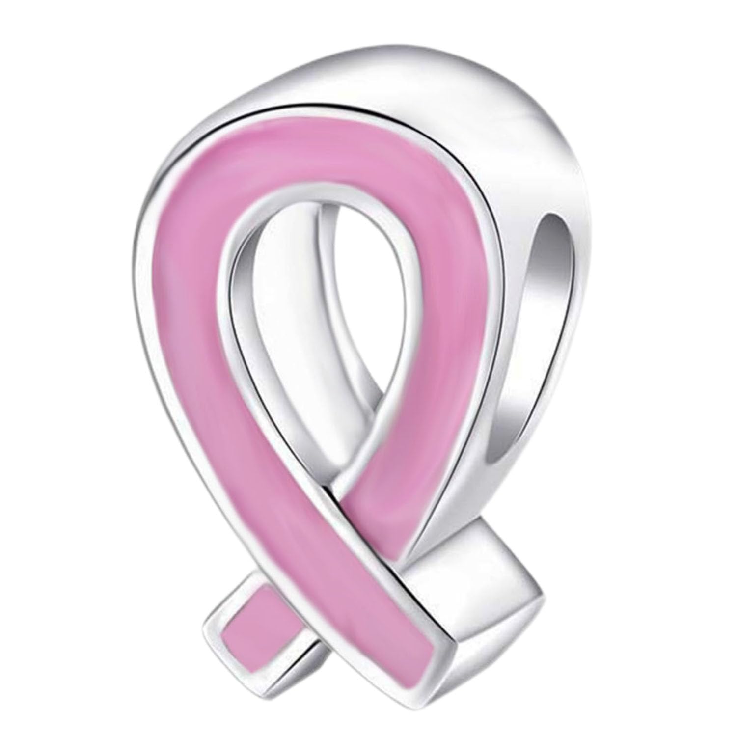925 Sterling Silver Ribbon Charm with Pink Enamel Breast Cancer Awareness Charm for Pandora Charms Bracelet (Pink)