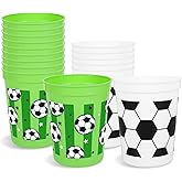 Whaline 24 Pcs Soccer Plastic Cups Sports Soccer Ball Disposable Cups 16 oz Party Drinkware for Birthday Sports Party Supplies, 2 Designs
