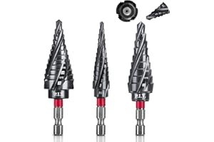 P.I.T. M35 Cobalt Step Drill Bit for Metal (Pro Max), Spiral Flute Unibit Step Drill Bit 1/8"-7/8"(34 Step) Impact Ready Wear-Resistant TiAlN Coated,1/4" Hex Shank for Metal, Stainless Steel, Aluminum
