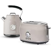 Haden Dorset 2 Slice Wide Slot Toaster &amp; 1.7 Liter Electric Kettle Bundle | Stainless Steel Appliances with 360-Degree Base, Putty &amp; Chrome